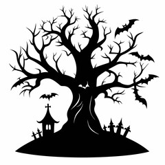 gothic tree for halloween black vector silhouette