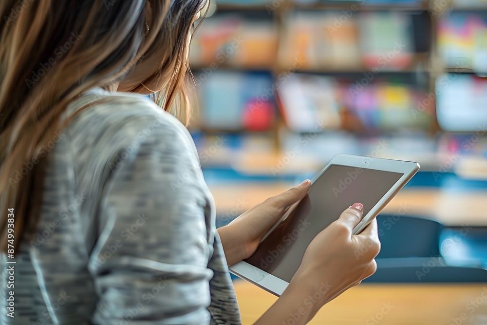 Poster Student Using a Tablet in a Library