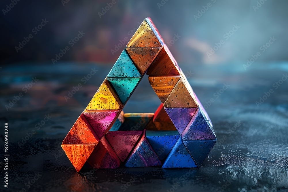 Poster vibrant geometric sculpture with triangular patterns