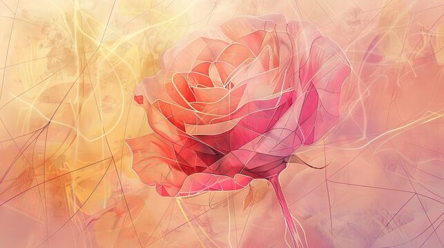 Rose abstraite avec lignes fluides sur fond pastel