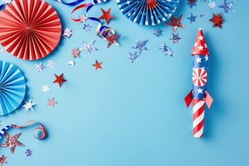 Obraz premium 4th of July Celebration: Patriotic Decorations with Fireworks and Stars