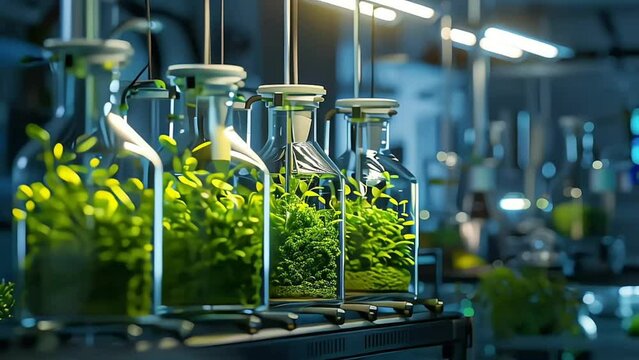 laboratory test tube biology science genetically modified plants sapling green plant in water structure of reproduction of organisms moss and fungi abstract concept background
