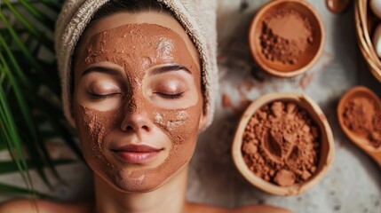 Red clay powder cosmetic mask with nature focus