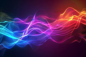 Abstract waves of light graphics, flowing in vibrant colors on a dark backdrop