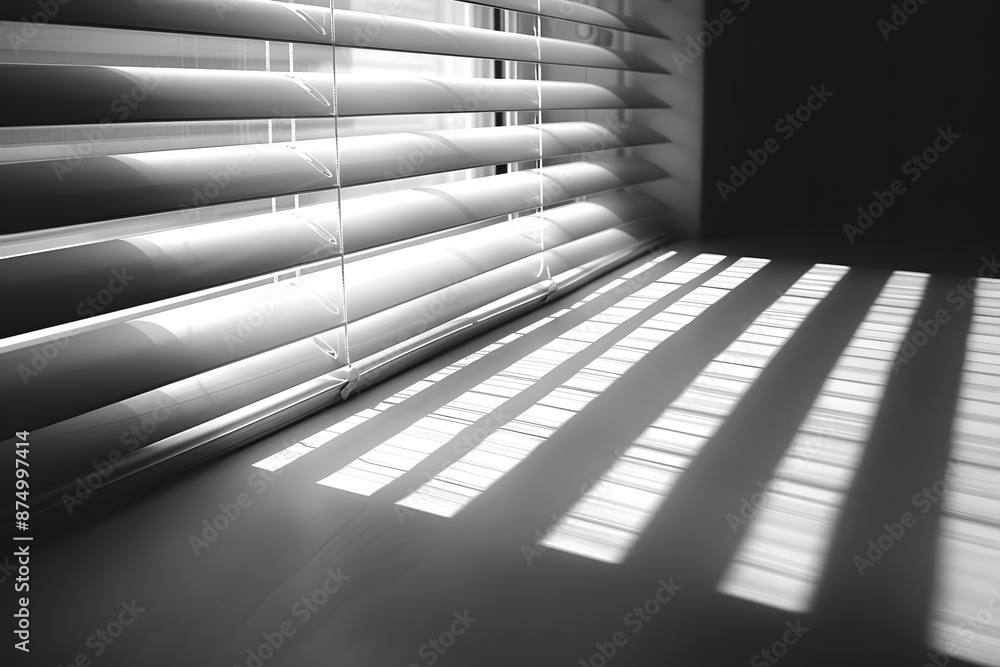 Poster sunlight streaming through window blinds creating striking shadows