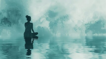 Calming shades of teal and white with a silhouette practicing breathing exercises