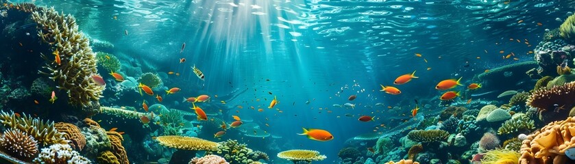 Crystal Clear Underwater Lagoon with Vibrant Coral and Exotic Fish in a Serene Marine Paradise