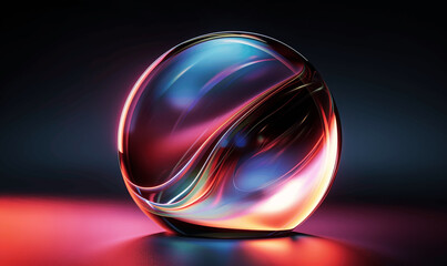 Colorful Gradient Abstract Background with Glass Sphere and Light Reflection