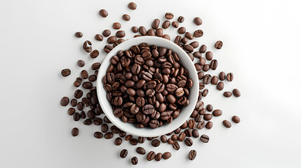 Naklejka premium Black coffee beans on white table, Background 