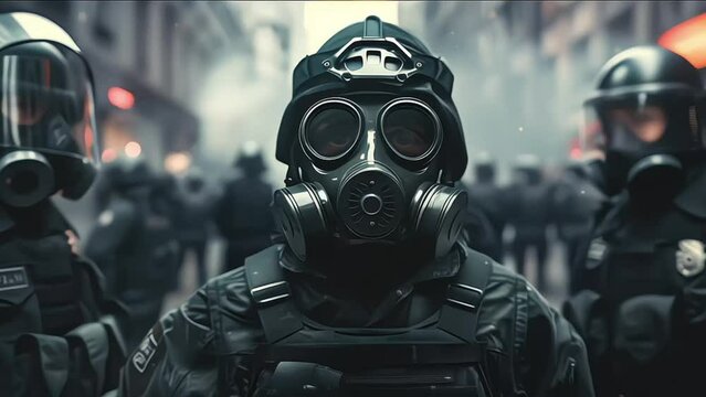riot police guard riots, ai generative