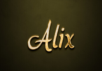 Old gold text effect of French name Alix with 3D glossy style Mockup.