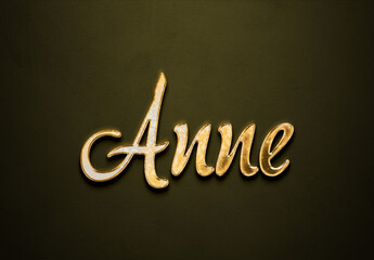 Old gold text effect of French name Anne with 3D glossy style Mockup.