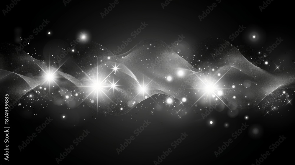 Poster glowing particle dots with colorful dots in abstract background, concept of light shining sparkling 