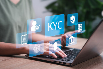 KCY, Know your customer concept, Women use laptops to verify the identity of clients authentication for the KYC system, Verifying the identity of clients for KYC financial clients, Advanced security