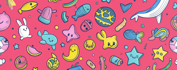 Seamless Doodle Pattern with Quirky Cartoon Elements