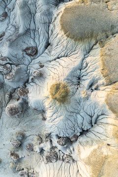 Aerial view of intricate textures in Bisti Badlands