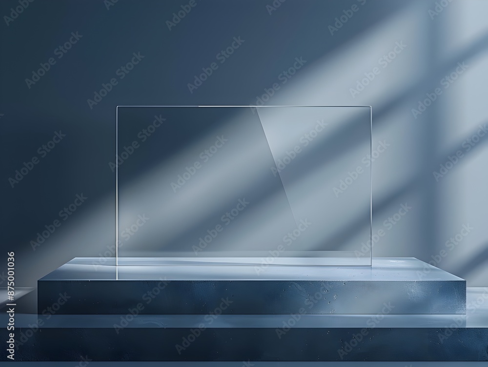 Poster sleek frameless display podium with invisible edges in minimalist studio setting