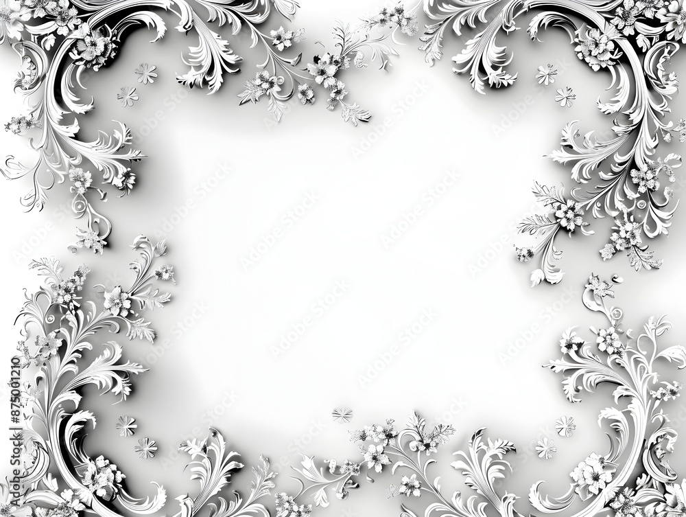 Poster intricate victorian silhouette frame with lace patterns and monochrome palette isolated for design c