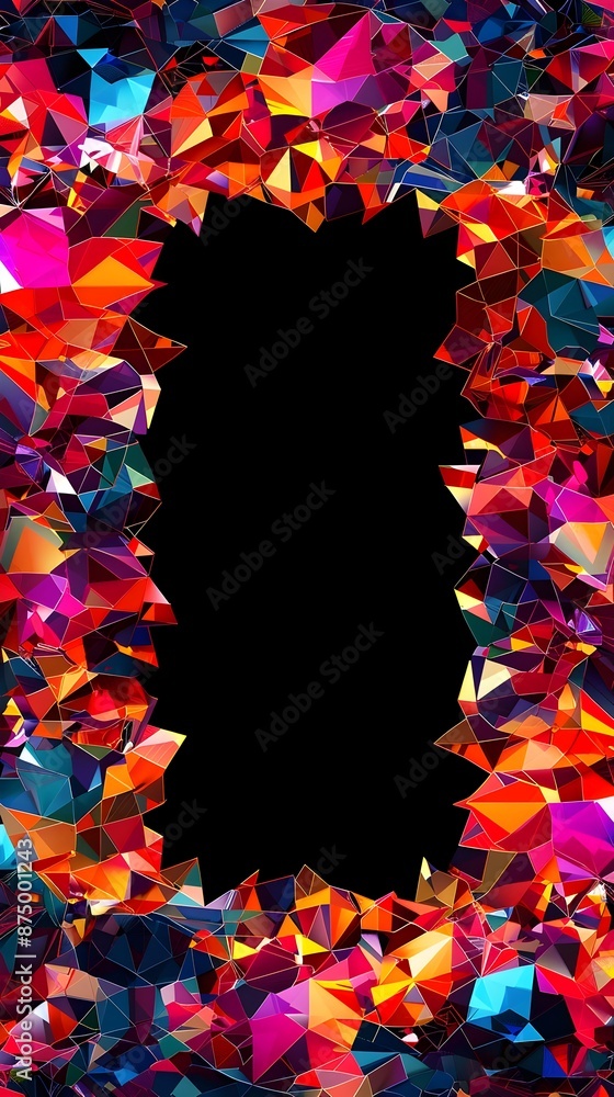 Poster vibrant fractal inspired geometric frame with kaleidoscopic overlapping patterns