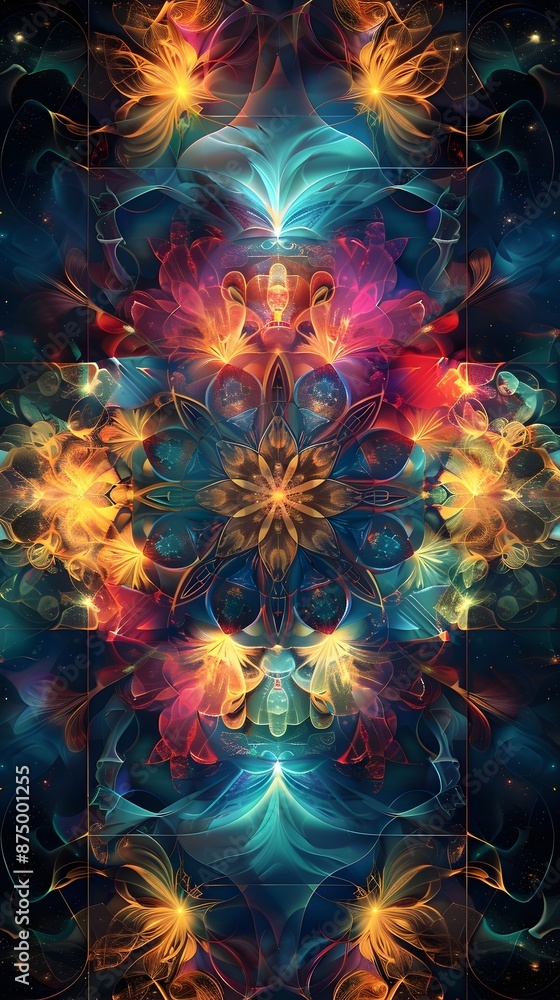 Poster vibrant fractal inspired frame with geometric patterns and captivating visuals