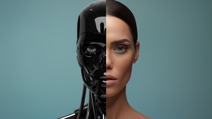 Intriguing Futuristic Human-Cyborg Hybrid Portrait, Advanced Robotics and Artificial Intelligence Technology