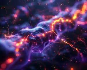 Obraz premium Vibrant Abstract Visualization of Electric Currents Flowing Through Neural Networks