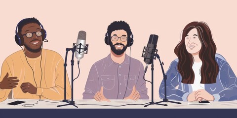 Podcast Enthusiast Recording with Professional Equipment on International Podcast Day, Featuring Live Streaming Setup, Interviews, and Electronic Devices, High-Resolution Wallpaper