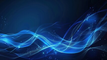 Abstract Blue Wavy Background with Glowing Particles