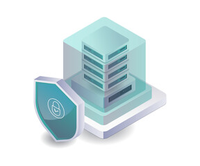 Protecting hosting server security isometric illustration