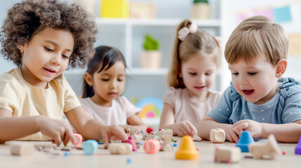 Preschool Children Playing with Educational Toys

