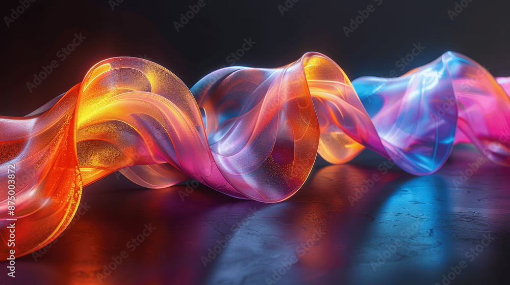 Poster colorful abstract shape on black background 3d render with gradient and reflection