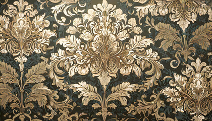 Damask seamless floral pattern background. Generative AI.