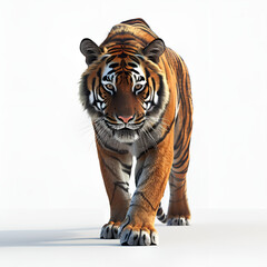 Obraz premium A tiger walking on a white background.