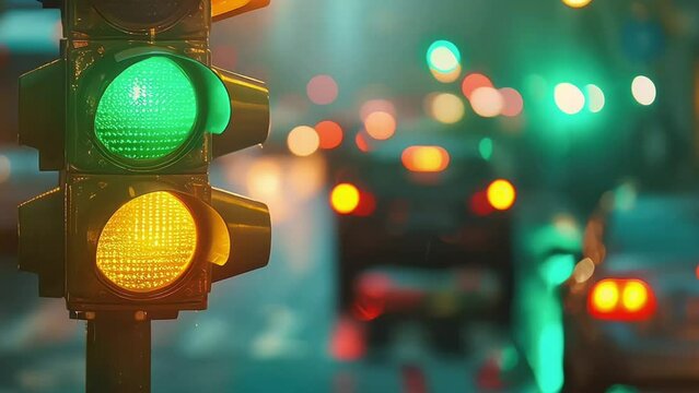 A city crossing with a semaphore. Green light in semaphore