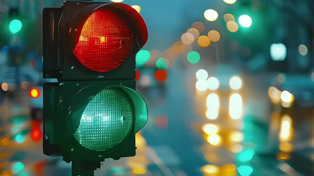 A city crossing with a semaphore. Green light in semaphore