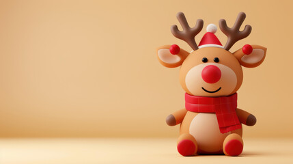 Cute 3D Christmas reindeer figurine isolated on a white background.
