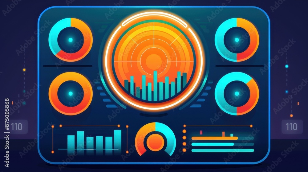 Poster modern futuristic vector infographic for business analytics presentations with big data stream illus