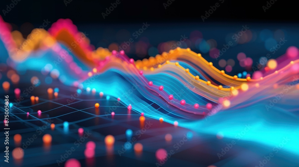 Poster modern futuristic vector infographic for business analytics presentations with big data stream illus