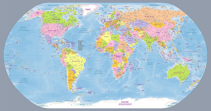 Political world map Italian language labeled  natural earth projection