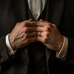 businessman adjusting his tie