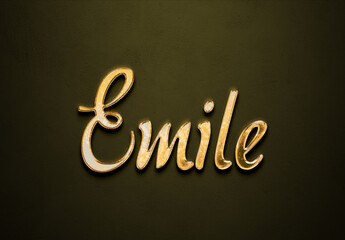 Old gold text effect of French name Emile with 3D glossy style Mockup.