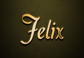 Old gold text effect of French name Felix with 3D glossy style Mockup.