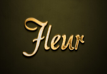 Old gold text effect of French name Fleur with 3D glossy style Mockup.