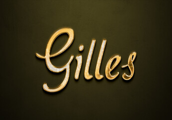 Old gold text effect of French name Gilles with 3D glossy style Mockup.