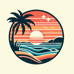 Summer palm tree and beach vintage background
