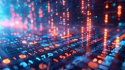 Obraz premium Concept of digital transformation in finance: abstract background with AI algorithms and big data analytics