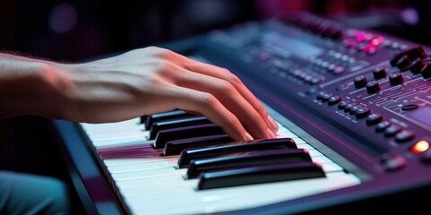 Obraz premium Close-up of a Hand Playing a Keyboard