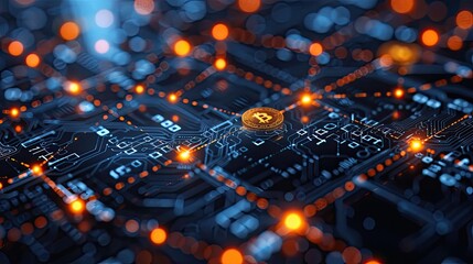 Obraz premium Abstract digital background with virtual currency symbols and blockchain network connections