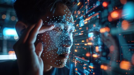 Close-up of a man's hand using facial recognition on smartphone for secure online transactions