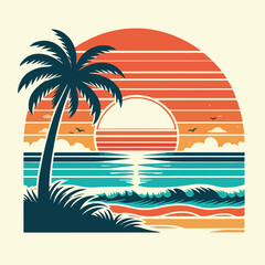 Summer palm tree and beach vintage background
